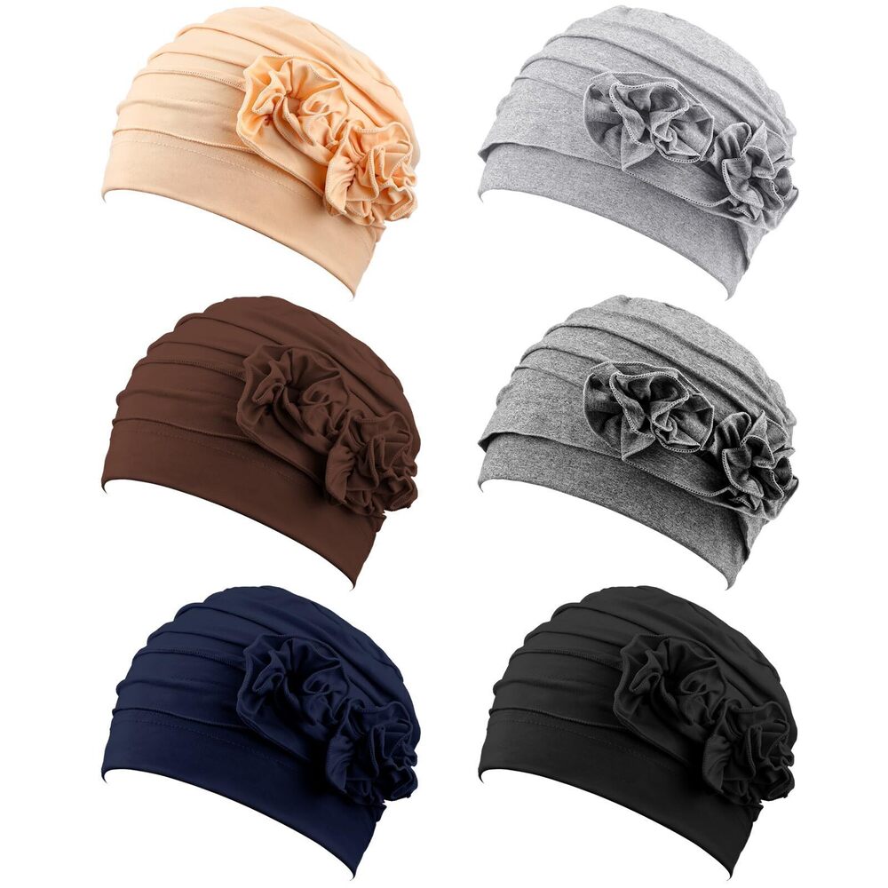 9374 6 Pcs Chemo Headwear Stretchy Soft Turbans for Cancer Solid Beanie